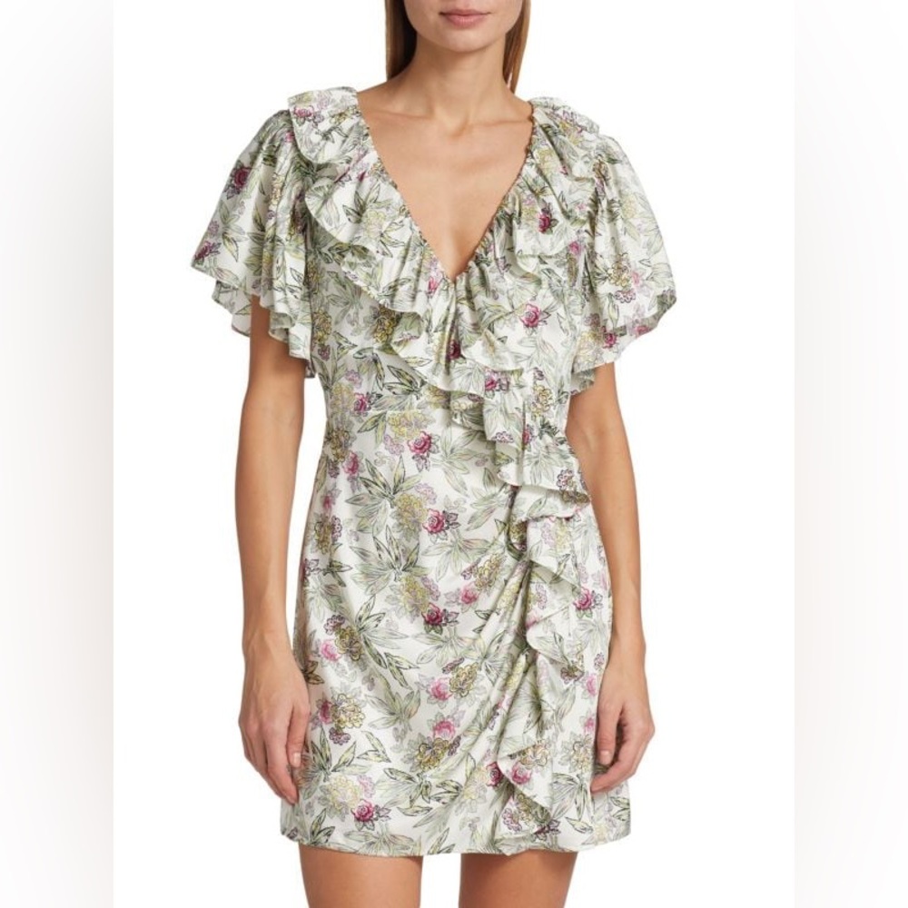 Cinq a Sept Evans Floral Ruffle Mini Dress - Size 8